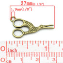 8 Bronze STORK SCISSORS Charm Pendants 26x15mm, chb0429