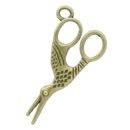 8 Bronze STORK SCISSORS Charm Pendants 26x15mm, chb0429