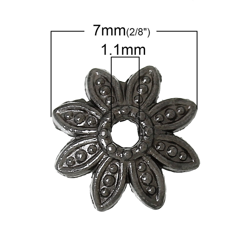 Gunmetal Black Leaf Bead Caps, Leaves Bead End Caps, 7mm, fin0547