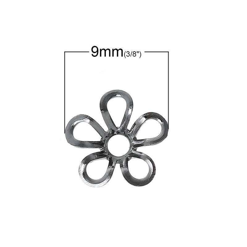 Gunmetal Black Bead Caps, Filigree Flower, Leaves Bead End Caps, 9mm, fin0548
