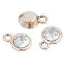 20 Rose Gold Rhinestone Drop Charms, 11mm circle with acrylic rhinestone embedded in center, base is plastic acrylic, cha0182