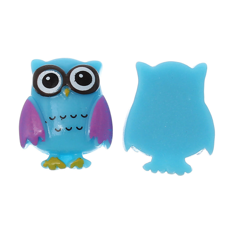 10 Resin OWL Charm Cabochons, BLUE, flat back cabochon, kawaii decoden findings, cab0416