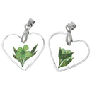 1 Acrylic Pendant, Natural REAL FLOWERS, Light Green Flower with Leaves, heart shape, silver bail, 29x22mm, cha0188