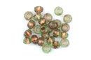 25 GREEN and GOLD Rondelles Czech Glass Beads, Gold Electroplate, 8mm, bgl1379