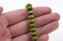 25 Avocado GREEN Rondelles Czech Glass Beads, Picasso, 8mm, bgl1380