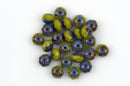 25 Avocado GREEN Rondelles Czech Glass Beads, Picasso, 8mm, bgl1380