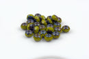 25 Avocado GREEN Rondelles Czech Glass Beads, Picasso, 8mm, bgl1380