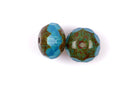 25 BLUE GREEN Rondelles Czech Glass Beads, Picasso, 8mm, bgl1383