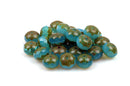 25 BLUE GREEN Rondelles Czech Glass Beads, Picasso, 8mm, bgl1383