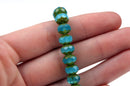 25 BLUE GREEN Rondelles Czech Glass Beads, Picasso, 8mm, bgl1383