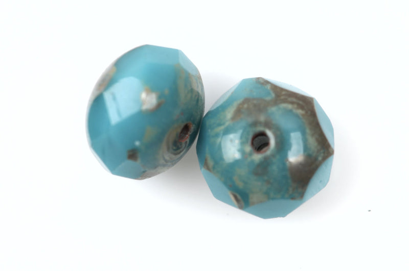 25 TURQUOISE BLUE Rondelles Czech Glass Beads, Picasso, 8mm, bgl1382