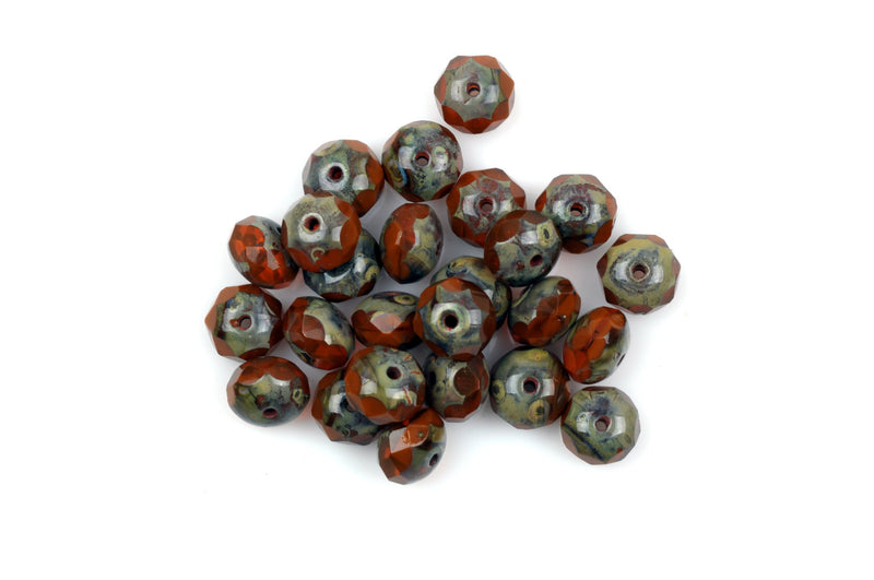 25 BURNT ORANGE Rondelles Czech Glass Beads, Picasso, 8mm, bgl1388