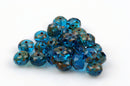 25 TURQUOISE BLUE Rondelles Czech Glass Beads, Picasso, 8mm, bgl1387