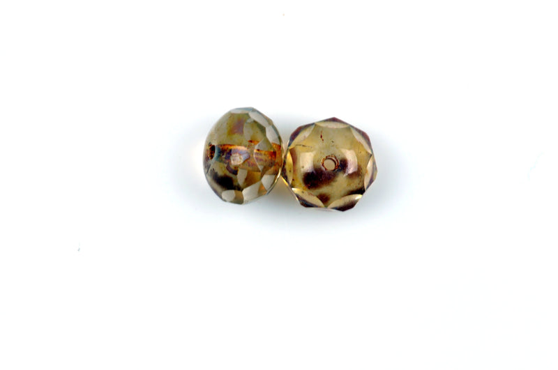 25 TAN Rondelles Czech Glass Beads, Picasso, 8mm, bgl1385