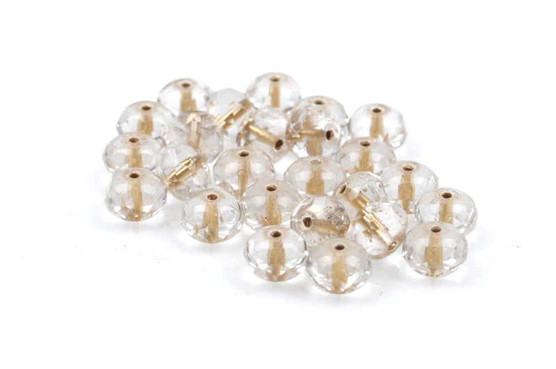 25 CLEAR Rondelles Czech Glass Beads, Gold Metallic Core, 8mm, bgl1386