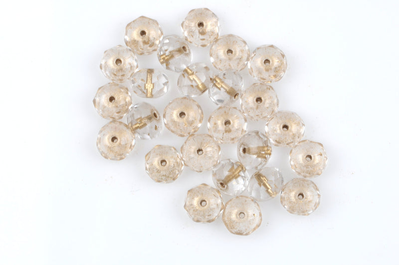 25 CLEAR Rondelles Czech Glass Beads, Gold Metallic Core, 8mm, bgl1386