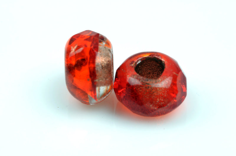 25 ORANGE RED and COPPER Rondelles Czech Glass Beads, 12mm, bgl1389
