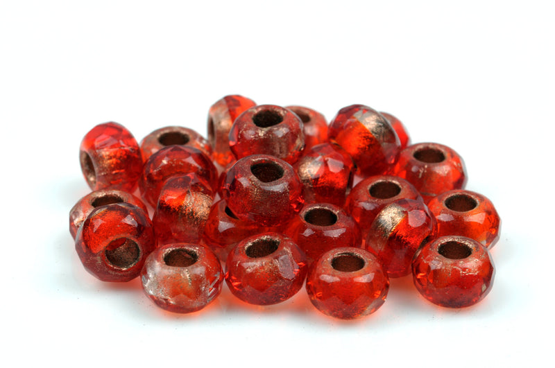 25 ORANGE RED and COPPER Rondelles Czech Glass Beads, 12mm, bgl1389