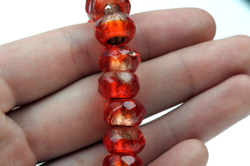 25 ORANGE RED and COPPER Rondelles Czech Glass Beads, 12mm, bgl1389