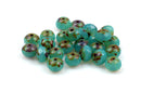 25 Rondelle Czech Pressed Glass Beads, 6mm faceted, turquoise blue green Picasso bgl1396