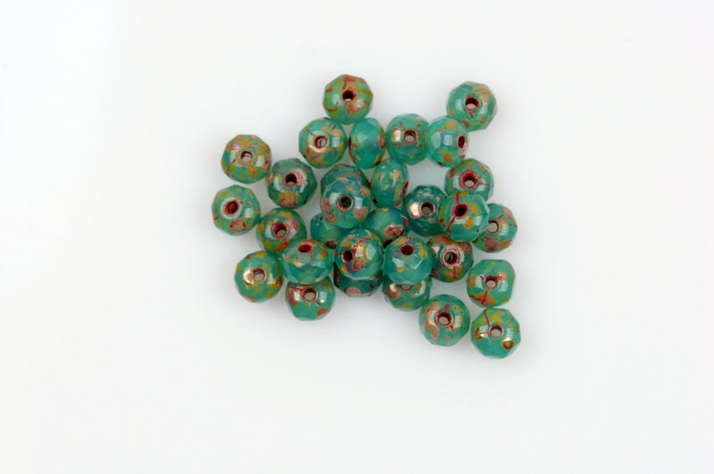 30 Rondelle Czech Pressed Glass Beads, 5mm faceted, turquoise blue green Picasso bgl1398