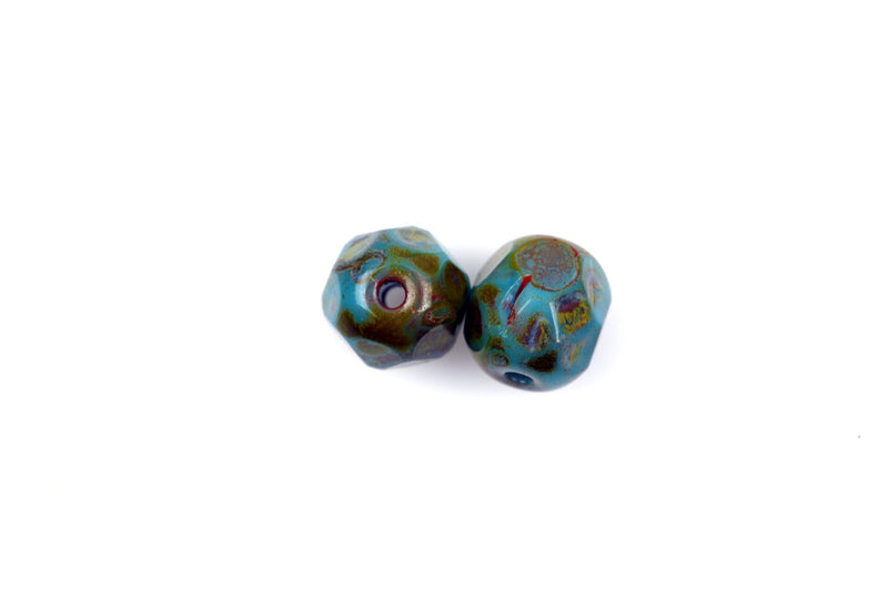 25 TURQUOISE BLUE PICASSO Round Fire Polished Czech Glass Beads  6mm   bgl1392