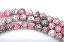 12mm MOSAIC HOWLITE Round Beads, pink, green, white, full strand, 33 beads, how0480