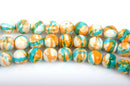 4mm MOSAIC HOWLITE Round Beads, turquoise blue, orange, white, full strand, about 97 beads, how0487