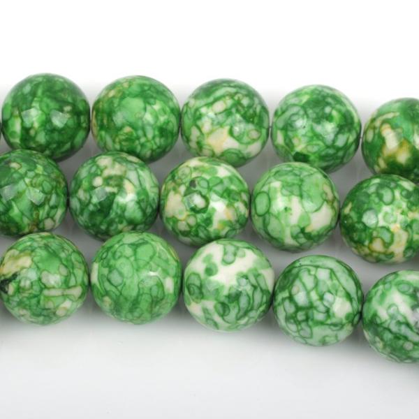 4mm MOSAIC HOWLITE Round Beads, green, yellow, white, full strand, about 97 beads, how0499