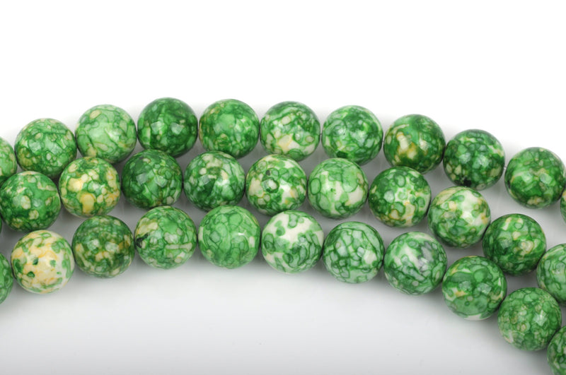 14mm MOSAIC HOWLITE Round Beads, green, yellow, white, full strand, 28 beads, how0501