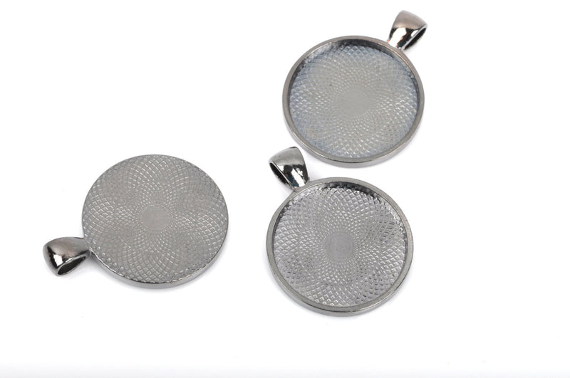 5 GUNMETAL BLACK Plated Bezel Trays for Resin, Cabochons, fits 25mm round cabochon (1") inside tray cho0142