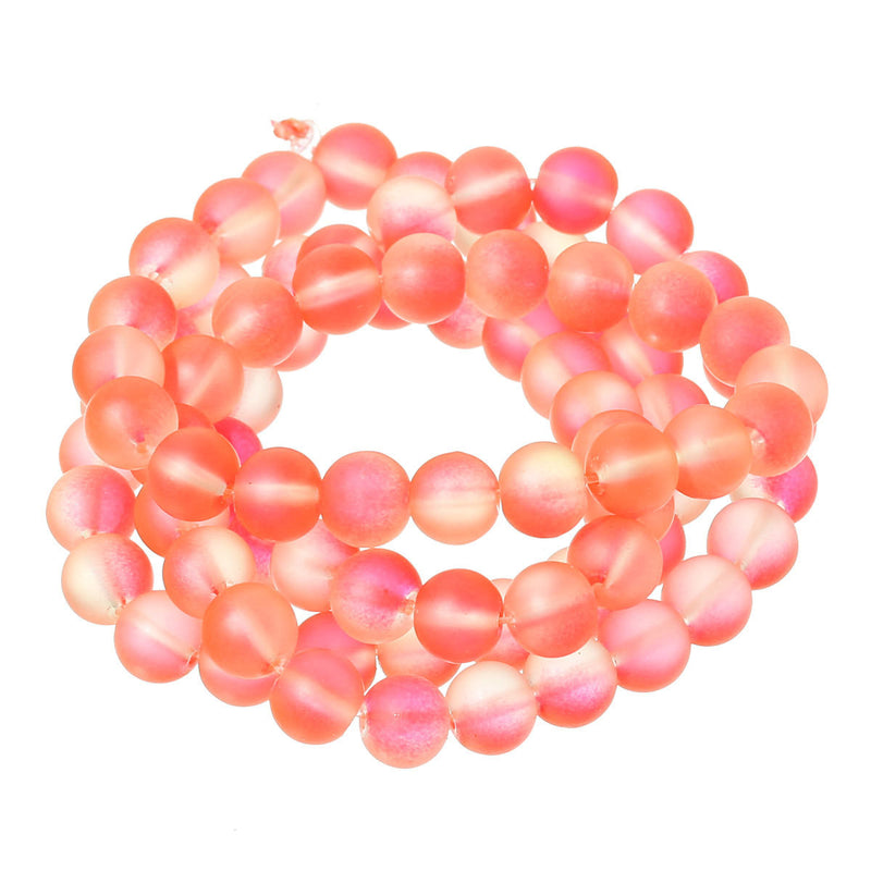 10mm Frosted NEON PINK Glass Beads, double strand, about 80 beads, bgl1403