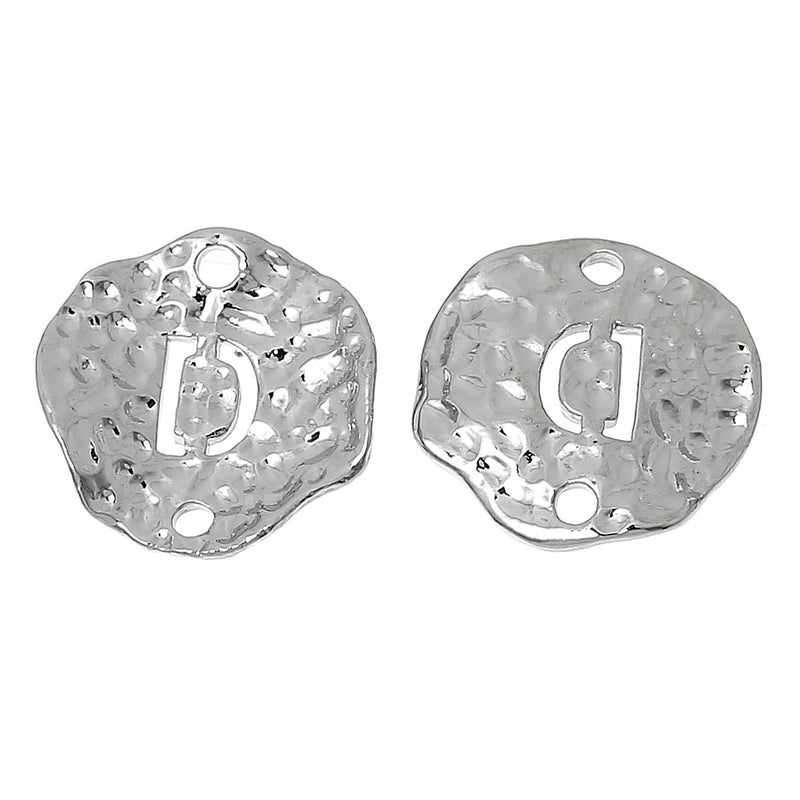 5 Silver letter D connector Charms, Monogram D Charms, Alphabet, hammered metal, 1/2" diameter domed connector links, findings, chs2363
