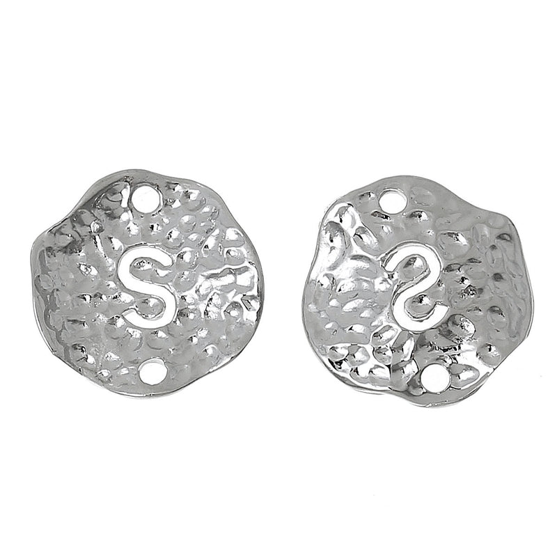 5 Silver letter S connector Charms, Monogram S Charms, Alphabet, hammered metal, 1/2" diameter domed connector links, findings, chs2369
