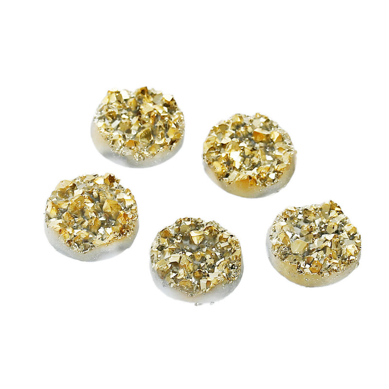 10 Round Resin Sparkly Gold DRUZY CABOCHONS, white backs, faux druzy, 12mm  cab0422a