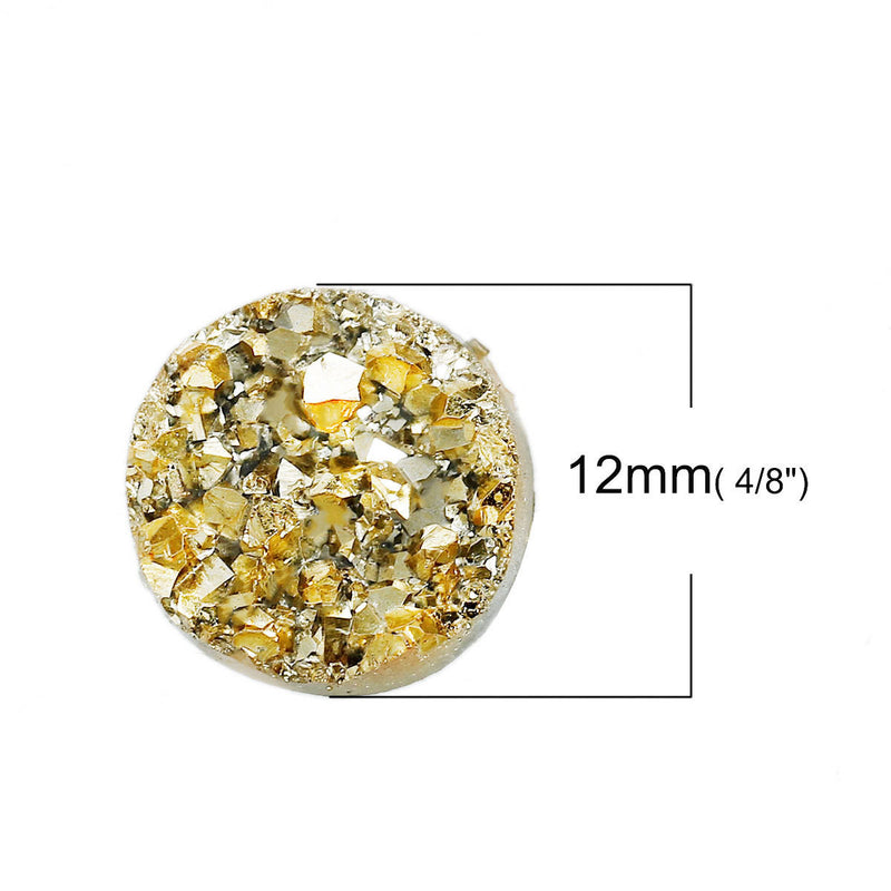 10 Round Resin Sparkly Gold DRUZY CABOCHONS, white backs, faux druzy, 12mm  cab0422a