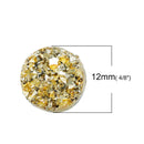 50 Round Resin Sparkly Gold DRUZY CABOCHONS, white backs, faux druzy, 12mm, bulk pack, cab0422b