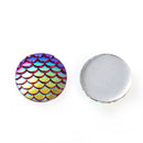 18mm MERMAID FISH Scale Cabochons, Round Resin Metallic, Red AB iridescent, 10 pieces, 11/16"  cab0426