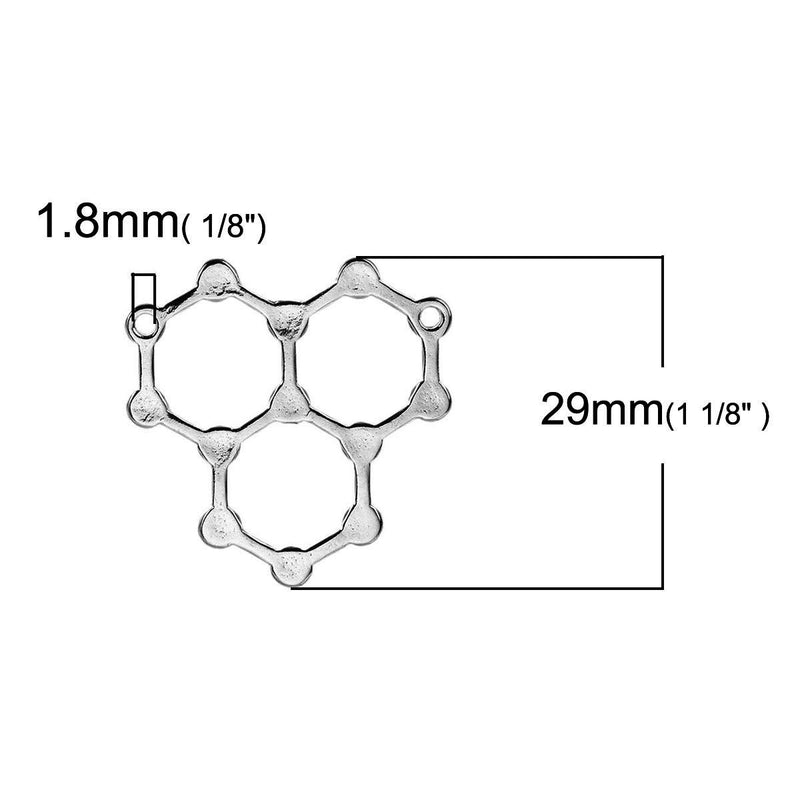 5 WATER Molecule Chemistry Charms, Silver Tone Charm Pendants, Science Charms, 29x29mm, chs2388