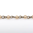 13 feet Taupe Light Brown Pearl Rosary Chain, bronze wire, 4mm round glass pearl beads, fch0414b