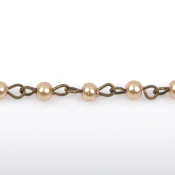13 feet Taupe Light Brown Pearl Rosary Chain, bronze wire, 4mm round glass pearl beads, fch0414b