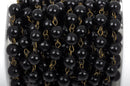 13 feet Black Rosary Chain, bronze wire, 8mm round glass beads, fch0417b