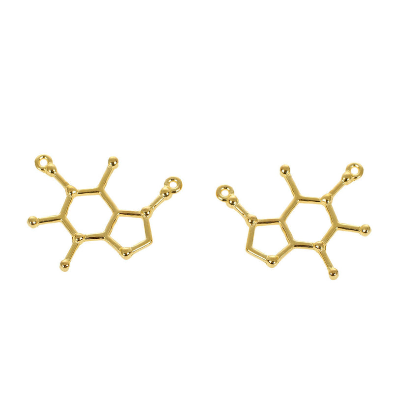 5 CAFFEINE Molecule Chemistry Charms, Gold Tone Charm Pendants, Science Charms, 27x23mm, chg0403