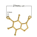 5 CAFFEINE Molecule Chemistry Charms, Gold Tone Charm Pendants, Science Charms, 27x23mm, chg0403