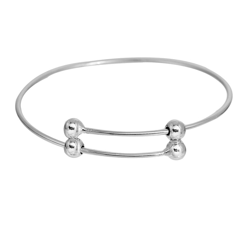 5 SILVER PLATED Bangle Charm Bracelet, adjustable size expandable to fit wrist, fits medium to large wrist, thick 15 gauge, 8-1/8" fin0552