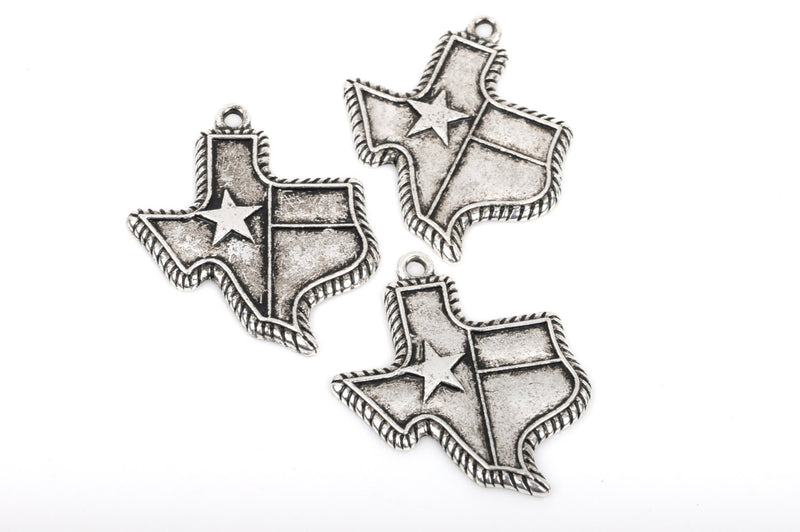 10 TEXAS FLAG Charms, Texas State Cutout Charm Pendants, Antiqued Silver Metal, 38x32mm, chs2390