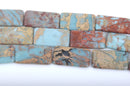 45x25mm AQUA TERRA JASPER Rectangle Gemstone Beads, natural, blue green, tan, full strand, 9 beads, gja0121