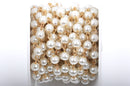 13 feet (4.33 yards) Ivory Off White Pearl Rosary Chain, bright gold, 6mm round glass pearl beads, fch0422b