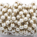 13 feet (4.33 yards) Ivory Off-White Pearl Rosary Chain, bronze wire, 8mm round glass pearl beads, fch0425b
