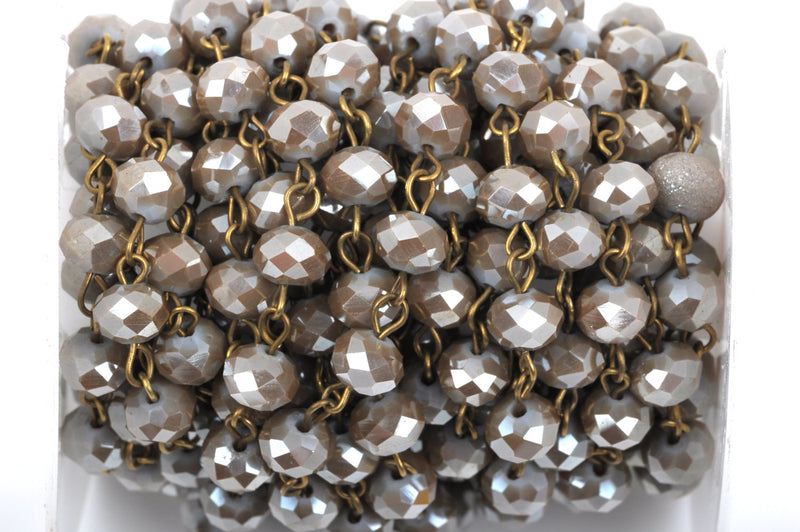 1 yard MUSHROOM BROWN TAUPE Crystal Rondelle Rosary Chain, bronze, 8mm faceted rondelle glass beads, fch0428a